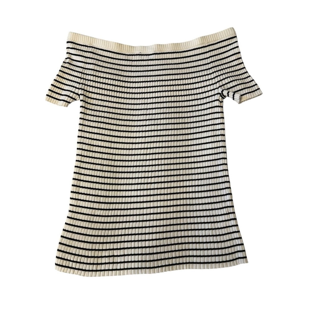 Ann Taylor XL Black and White Off Shoulder Striped Knit Top - Picture 3 of 5